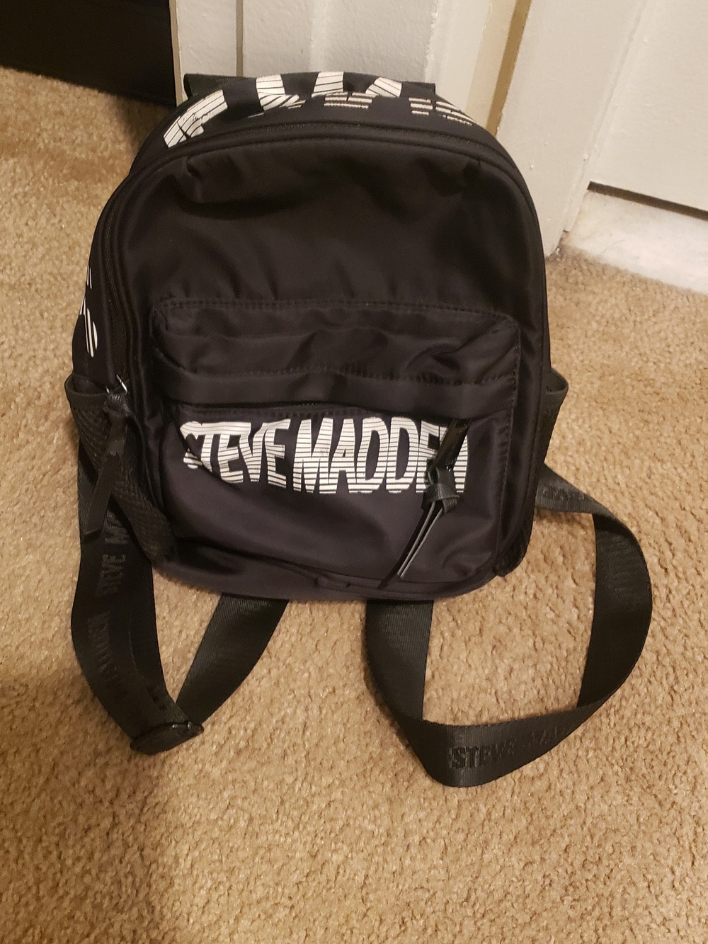 Steve Madden Black Logo Nylon Mini Backpack